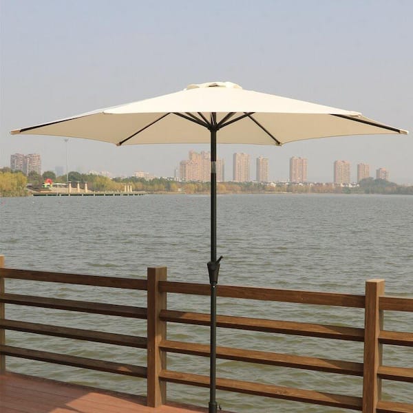 9 ft. Aluminum Outdoor Patio Umbrella With Carry Bag in Creme