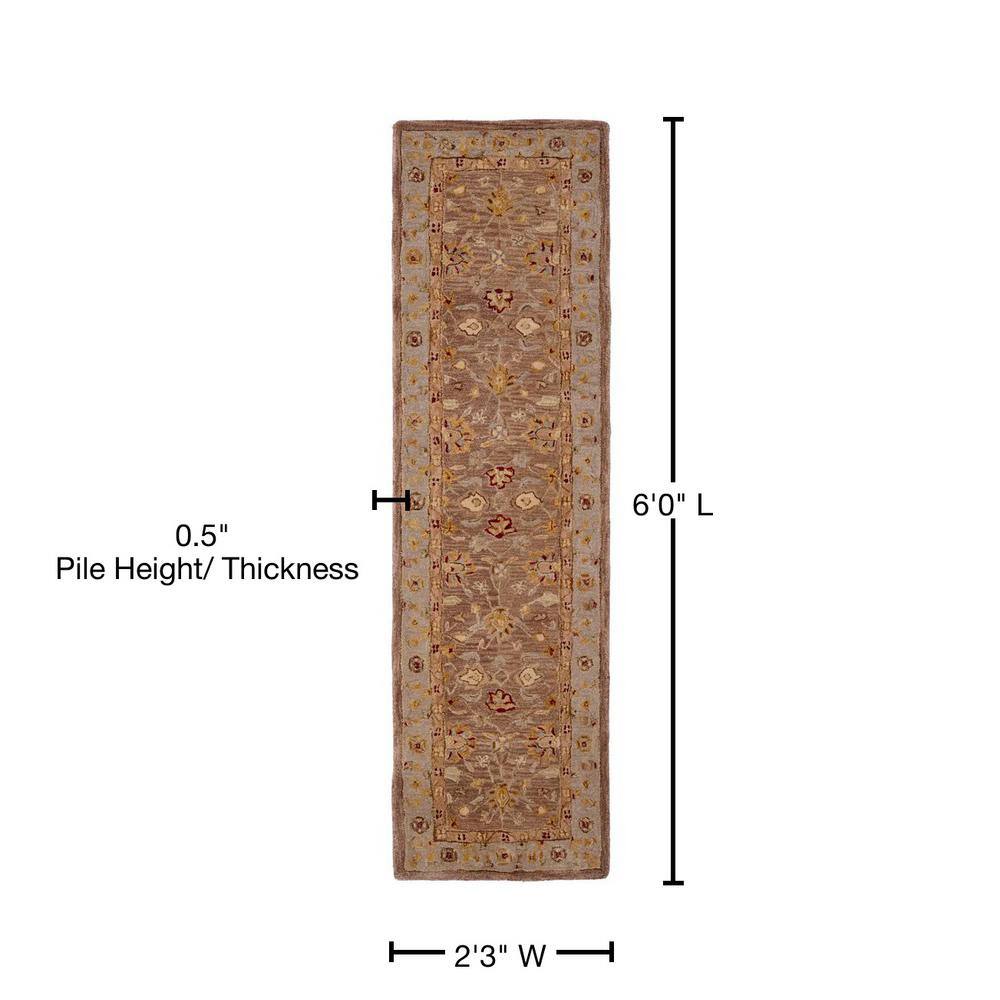 Handmade Tan & Ivory Floral Wool Runner Rug 27"x6"