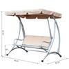 Beige patio swing with canopy on a white background.
