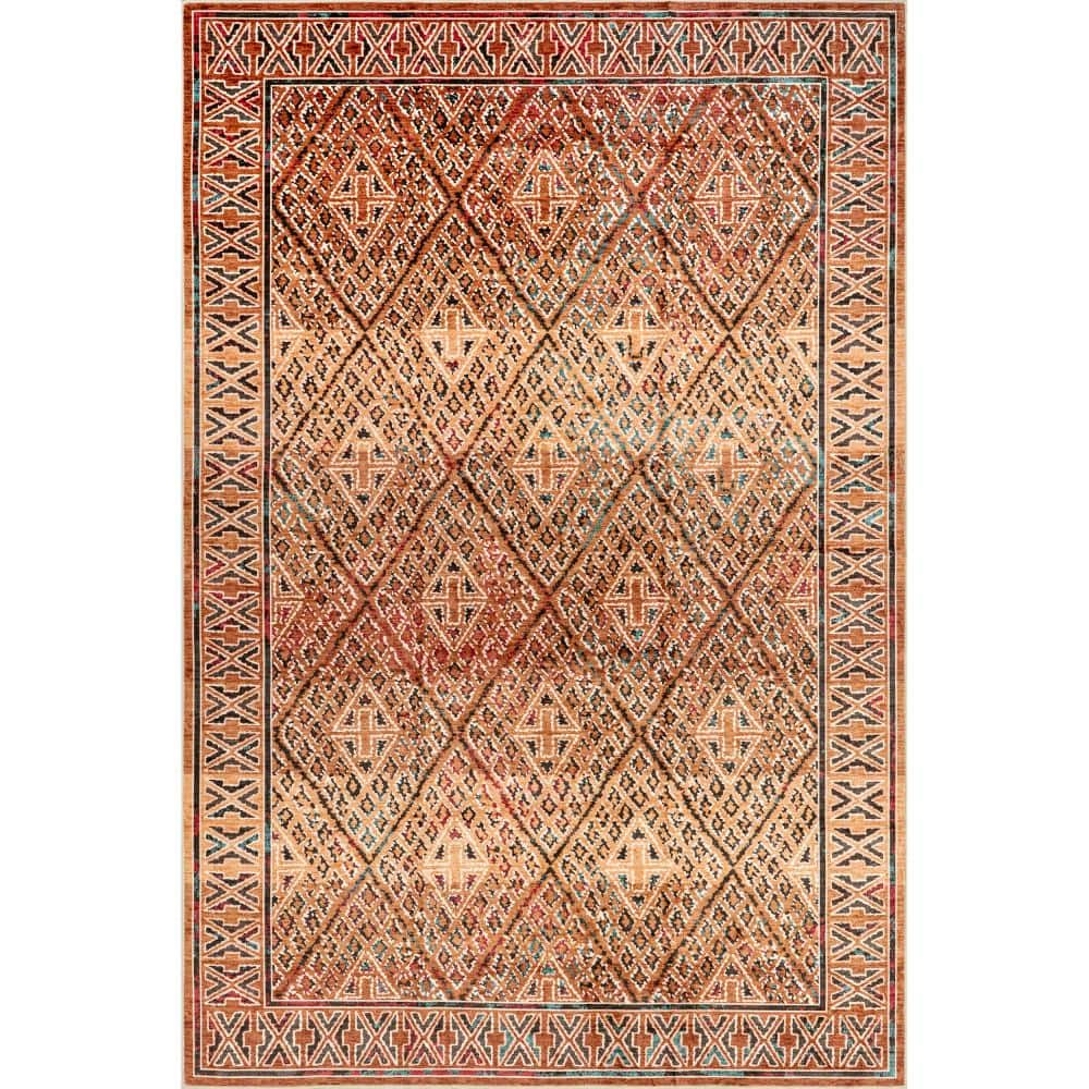 Prabal Gurung Bagmati Machine Washable Area Rug Orange 8 ft. x 10 ft. Area Rug -  RUGS USA, HJEL06B-8010