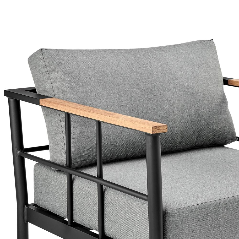 Veyda Black Aluminum and Teak Outdoor Chair with Dark Gray Cushions