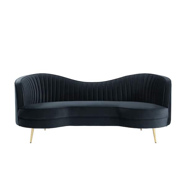 Best Master Furniture Harlow 84 in. L Black Velvet 3 Seater Sofa
