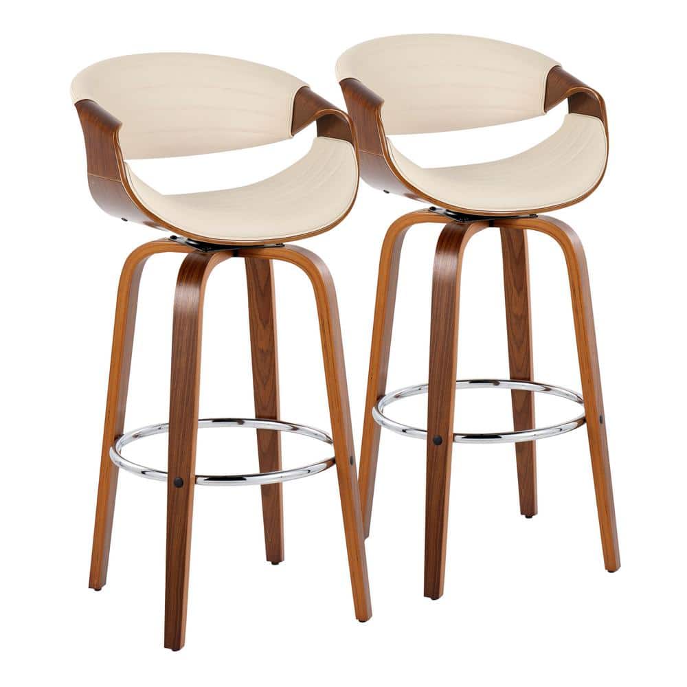 Cream Swivel Walnut and Chrome Bar Stools Set of 2