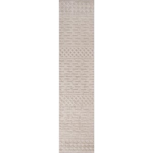 Xlendi High-Low Pile Moroccan Geometric Beige 2 ft. x 10 ft. Indoor/Outdoor Runner Rug