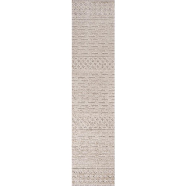 Xlendi High-Low Pile Moroccan Geometric Beige 2 ft. x 10 ft. Indoor/Outdoor Runner Rug