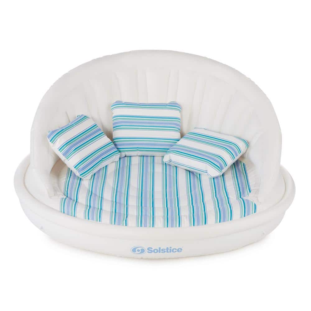 Solstice White and Blue Inflatable Three-Seat Pool Sofa