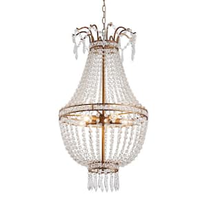17.7 in. 5-Light Rust Gold Modern Crystal Empire Adjustable Chain Chandelier for Bedroom Dining Room Living House