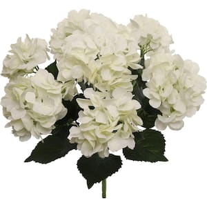 22" Cream Indoor/Outdoor Artificial Hydrangea Flower Bush, Set of 7 Heads, Floral Home by Artificial Flowers