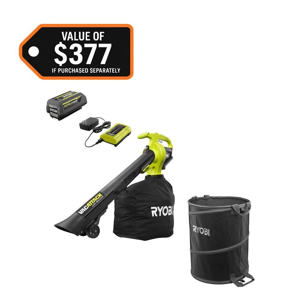 RYOBI 40V Vac Attack Cordless Leaf Vacuum/Mulcher and Lawn and