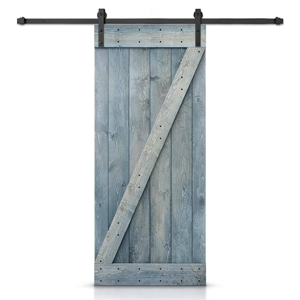 Z Bar Series 30 in. x 84 in. Pre-Assembled Denim Blue Stained Wood Interior Sliding Barn Door with Hardware Kit price history on PriceWatchPro