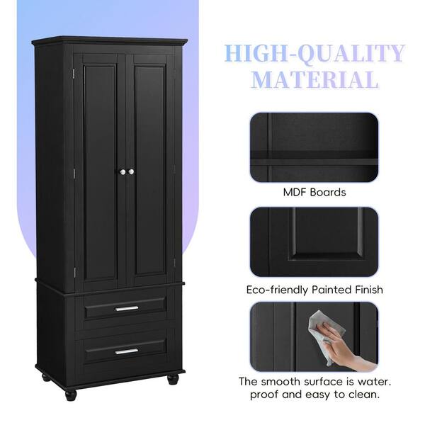 IDEAGLE Black 63 in. H Tall Storage Cabinet with Two Drawers