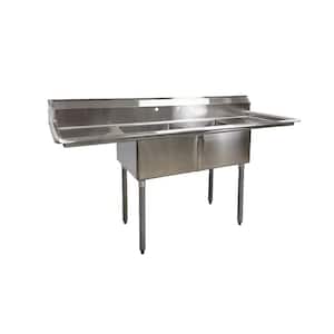 72 in. Freestanding Stainless Steel Commercial NSF 2 Compartments Sink EC2T1818LR with Drainboard 18-Gauge
