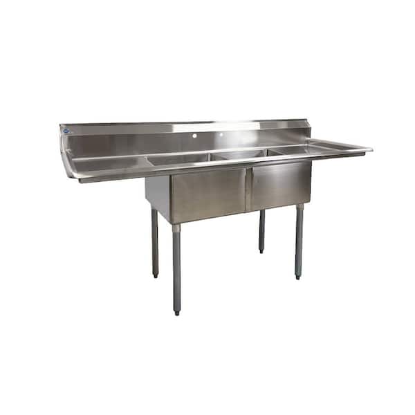 Elite Kitchen Supply 72 in. Freestanding Stainless Steel Commercial NSF 2 Compartments Sink EC2T1818LR with Drainboard 18-Gauge