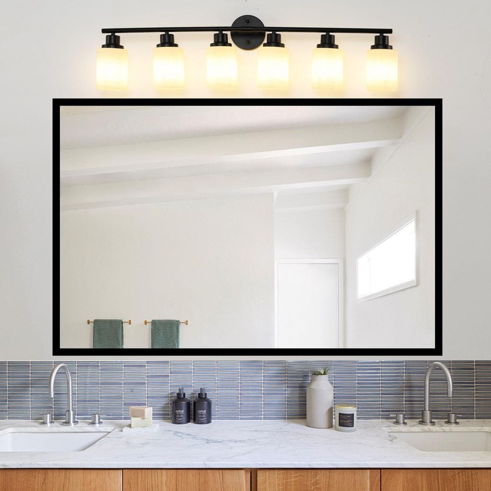 39 in. 6-Light Black Vanity Light with Frosted Glass Shade price history on PriceWatchPro