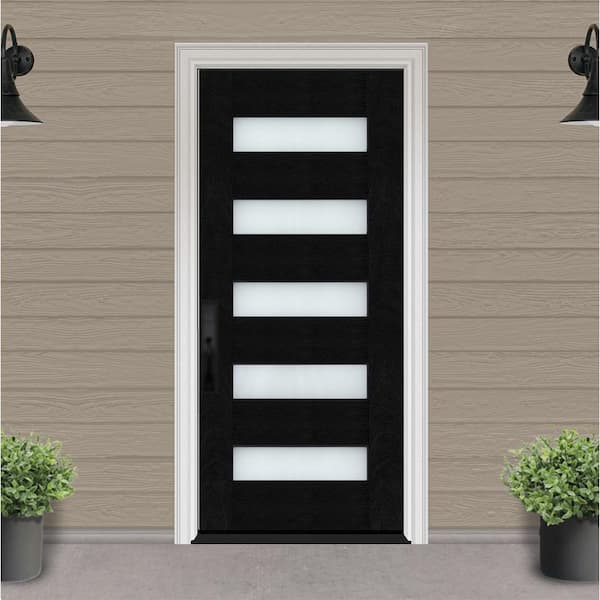 Regency 36 in. x 80 in. Modern 5-Lite Opaque Glass RHIS Onyx Stained Fiberglass Prehung Front Door