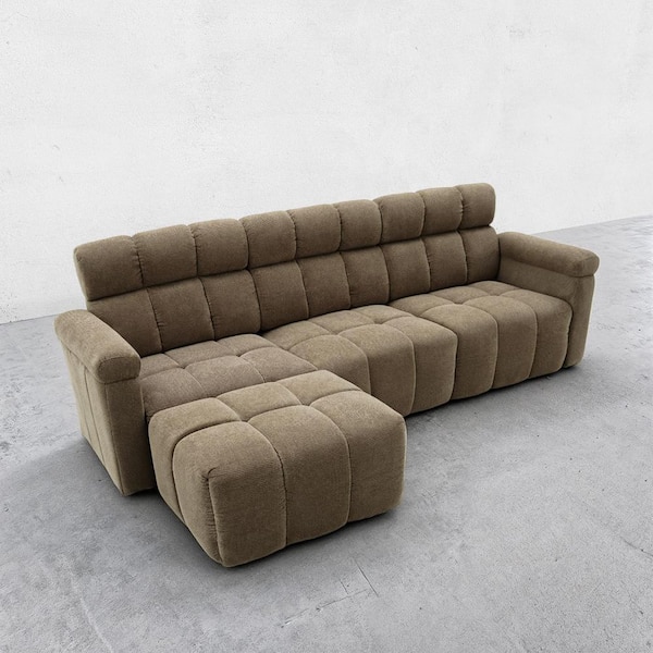 111.4 in. Pillow Arm 4-Piece Chenille L-Shaped Sectional Sofa with Ottoman and Coil Spring Support in Brown