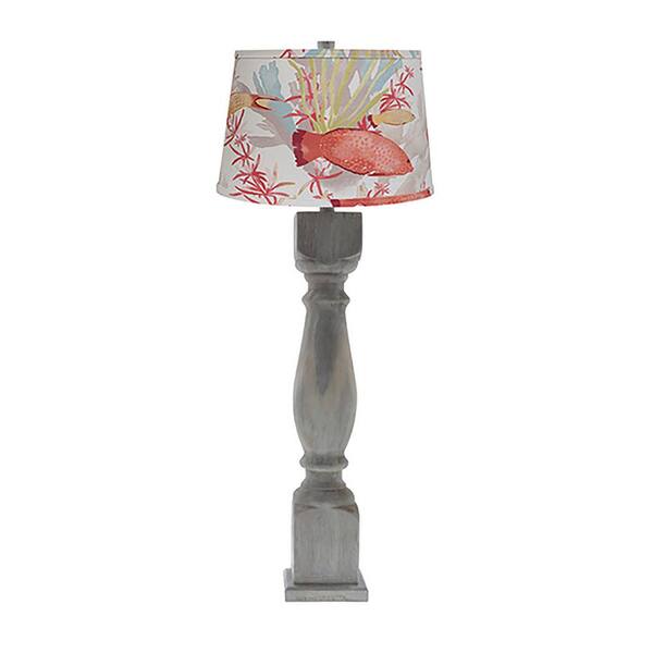 HomeRoots 40 in. Rustic Washed Gray Table Lamp With White And Tropical Fish Empire Shade