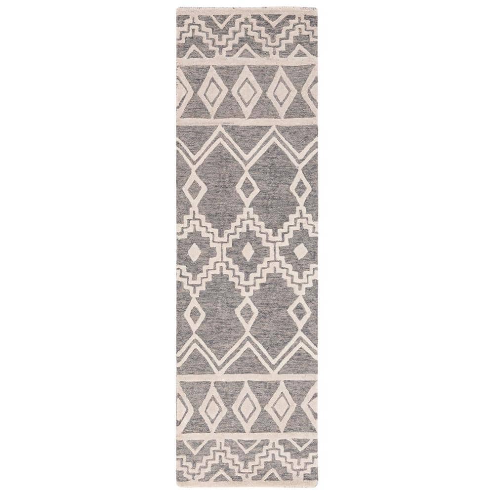 Gray and Ivory Handmade Wool Tufted Runner Rug