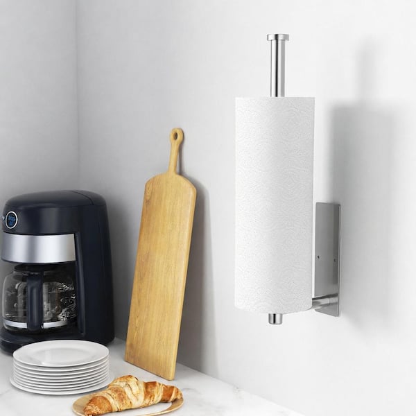 Wall Mounted Silver Paper Towel Holder SUS304 Stainless Steel Self-Adhesive or Drilling Kitchen Dispenser