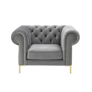 Journie Grey Upholstered Velvet Club Chair With Button Tufted