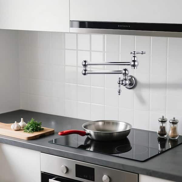 Wall Mounted Pot Filler with Level Handle in Polished Nickel