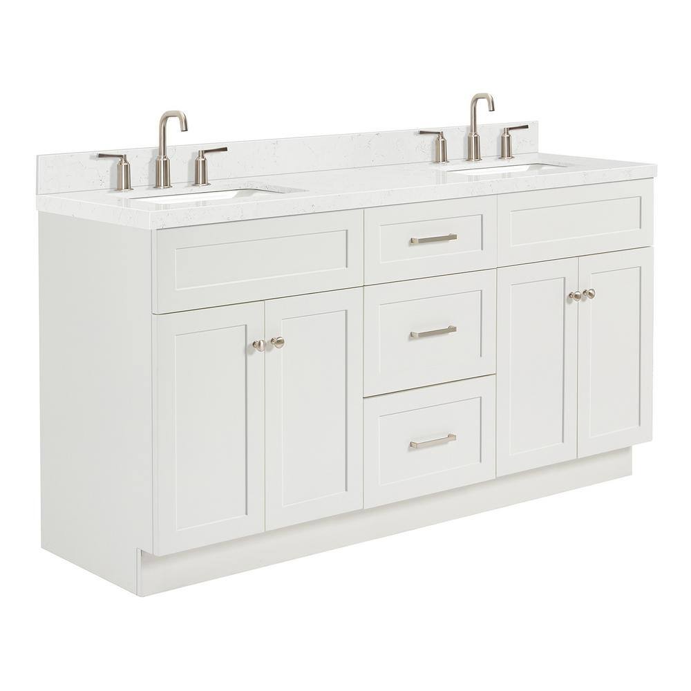 Hamlet 66" White Quartz Double Basin Freestanding Vanity Set