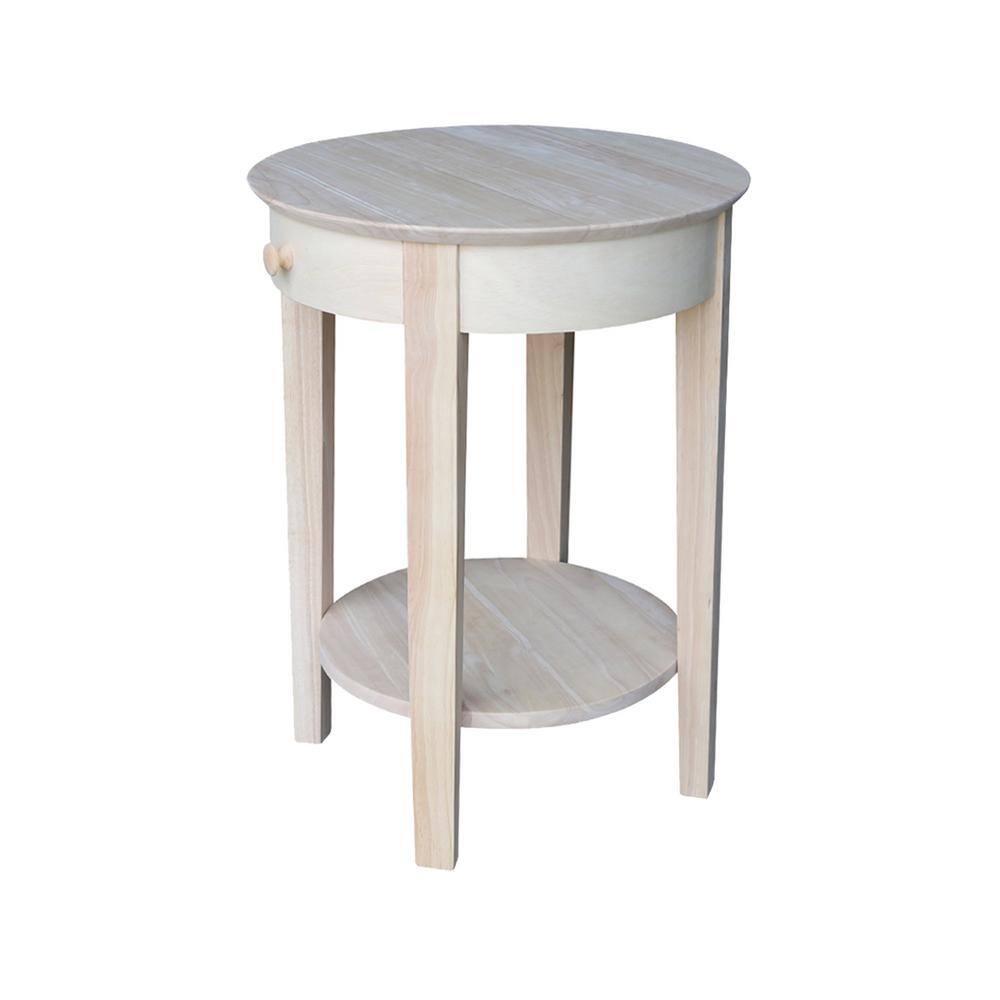 Round Solid Wood Accent Table with Storage Drawer