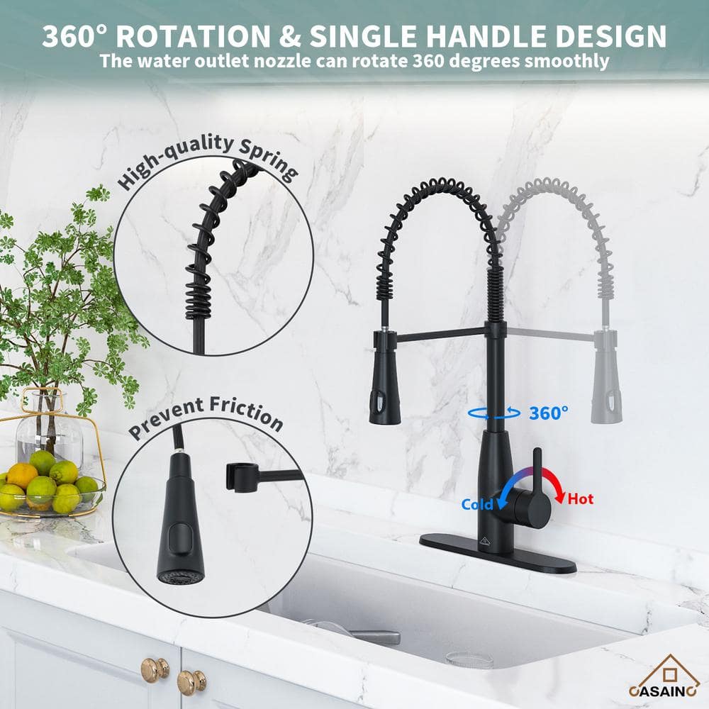 Matte Black Stainless Steel Pull Down Sprayer Kitchen Faucet