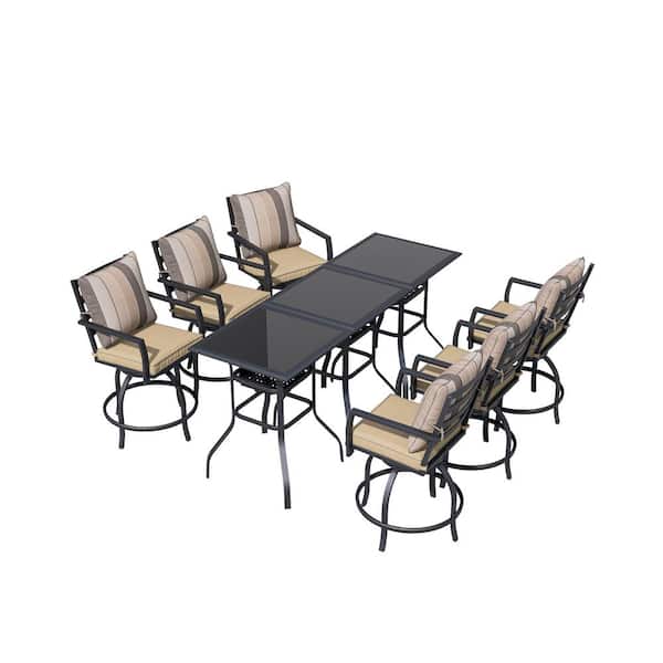 TOP HOME SPACE 9-Piece Metal Outdoor Bistro Set with Beige Cushions