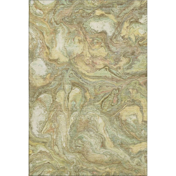 Mayfield Premium Machine Washable Abstract AMF2017 Gold 5 ft. x 7 ft. 6 in. Area Rug