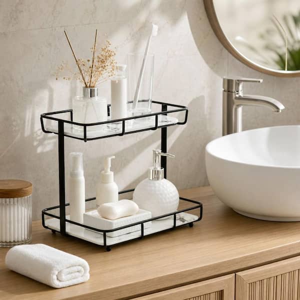Wudkey 1-Piece 2 Tier Black Stainless Steel Vanity Organizer
