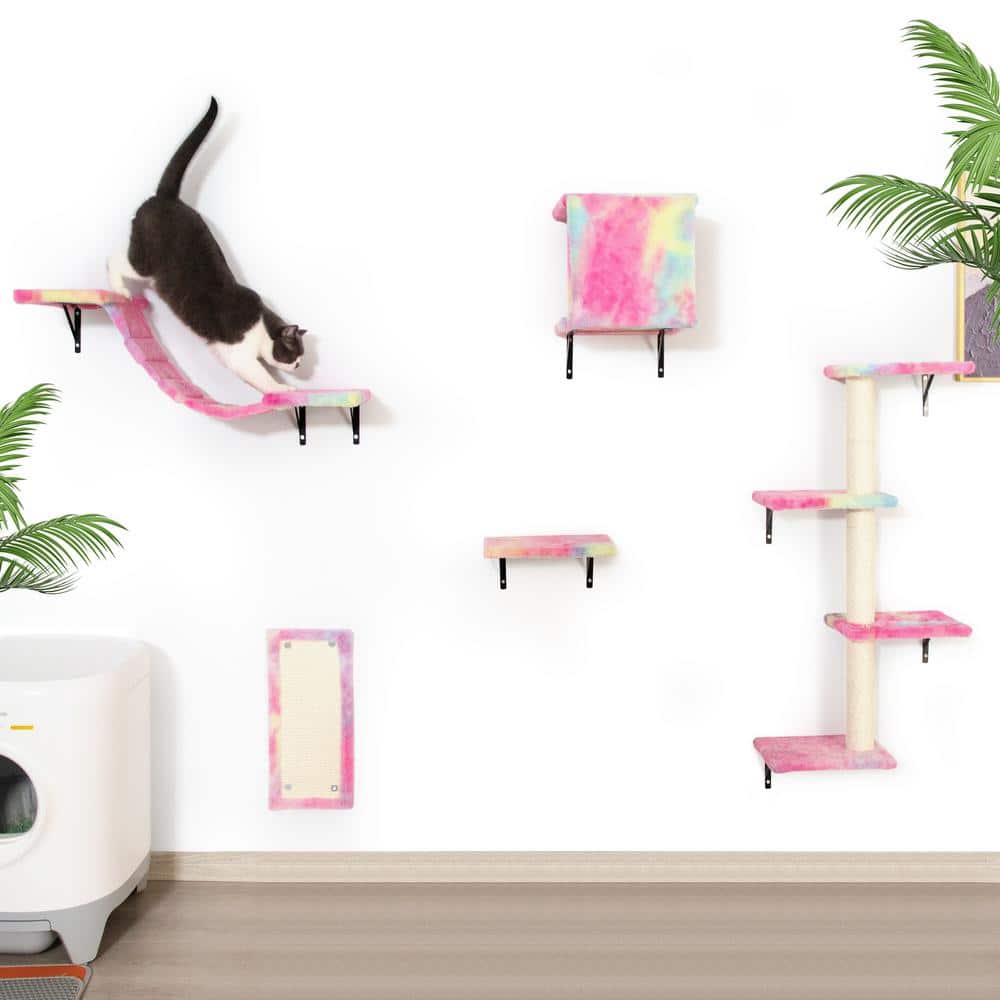 Colorful Wall-Mounted Sisal Cat Tree Set with Platforms