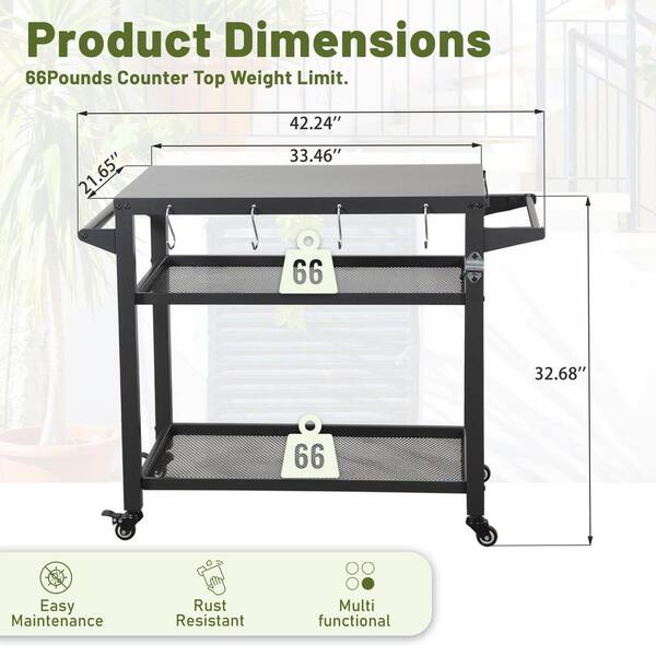 dubbin Rolling Kitchen Island Cart with Rubber Wood Top and Smooth Lockable Wheels