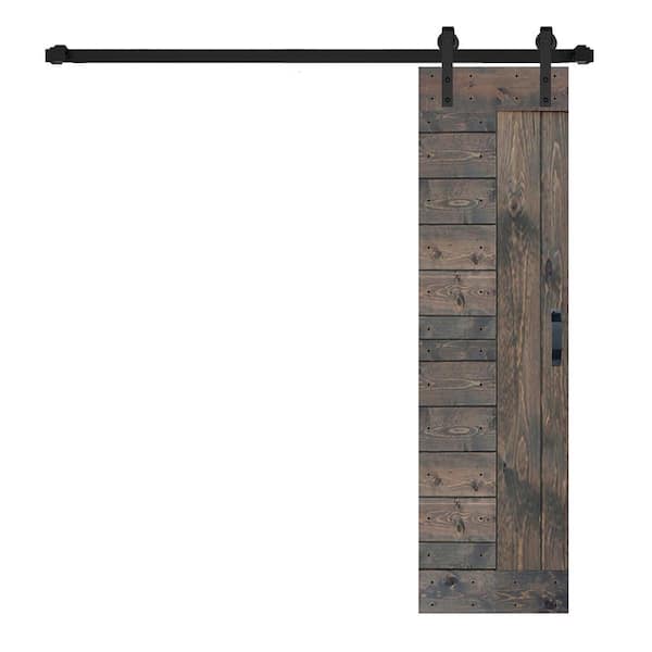 ISLIFE L Series 24 in. x 84 in. Smoky Gray Finished Solid Wood Sliding Barn Door with Hardware Kit - Assembly Needed