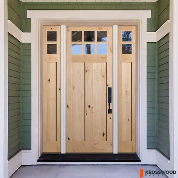64 in. x 96 in. Knotty Alder Left-Hand/Inswing 6 Lite Beveled Clear Glass Unfinished Wood Prehung Front Door with DSL