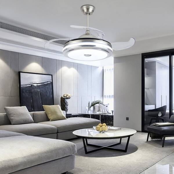 OUKANING 36 in. Integrated LED Indoor Silver Retractable 3
