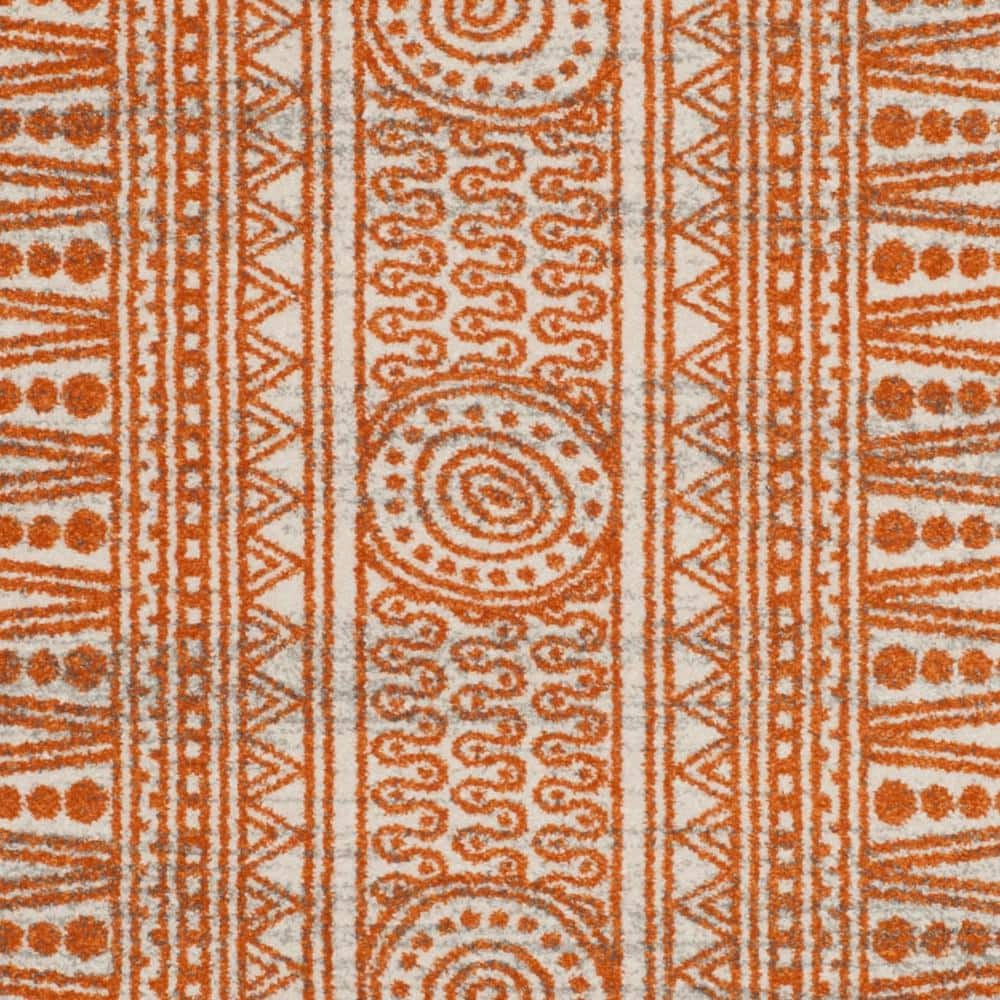 Ivory and Burnt Orange Bohemian Wool Area Rug