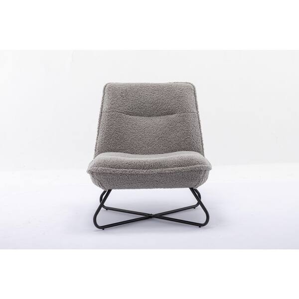 Unbranded Light Gray Teddy Fabric Accent Armless Chair For Living Room
