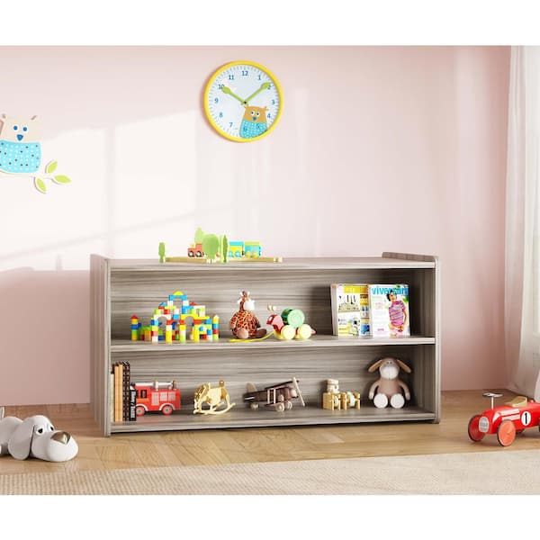 TOT MATE 2-Level Double Sided 30.5 in. H x 46 in. W x 23.5 in. D Maple Composite Wood Preschool Shelf Storage, Ready-To-Assemble