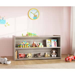 2-Level Double Sided Shelf 23.5 in. H x 46 in. W x 23.5 in. D Shadow Elm Gray Composite Wood Toddler Shelf Storage