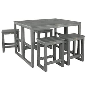 Monroe Modern Coastal Teak Counter Height Balcony Stool/Table 6-Piece Set