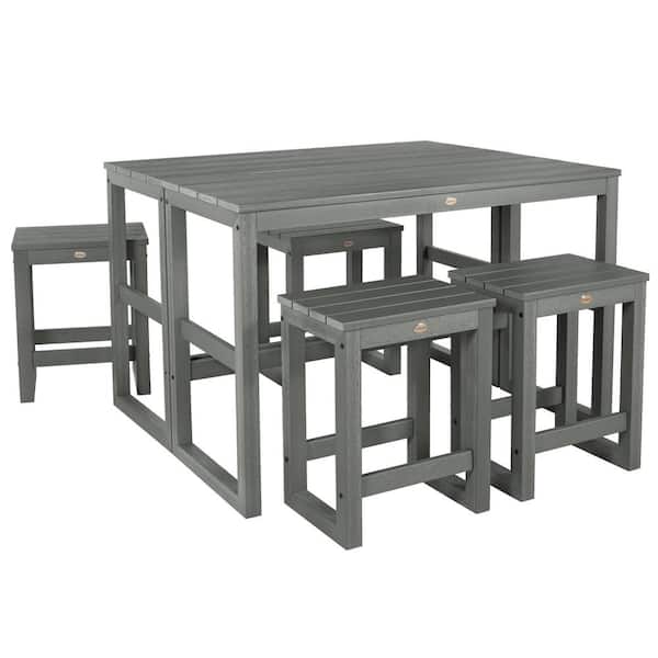 Highwood Monroe Modern Coastal Teak Counter Height Balcony Stool/Table 6-Piece Set