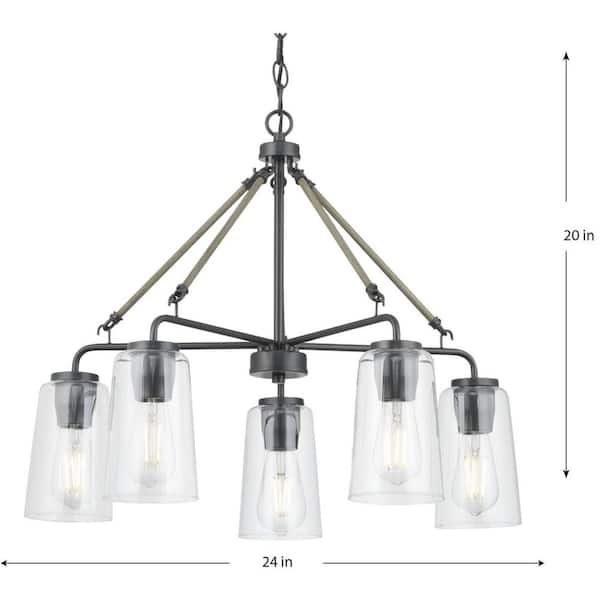 Progress Lighting Cashiers 24 in. 5-Light Graphite Chandelier with Clear Glass Shades