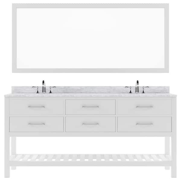 Virtu USA Caroline Estate 72 in. W x 22 in. D x 34 in. H Double Sink Bath Vanity in White with Marble Top and Mirror