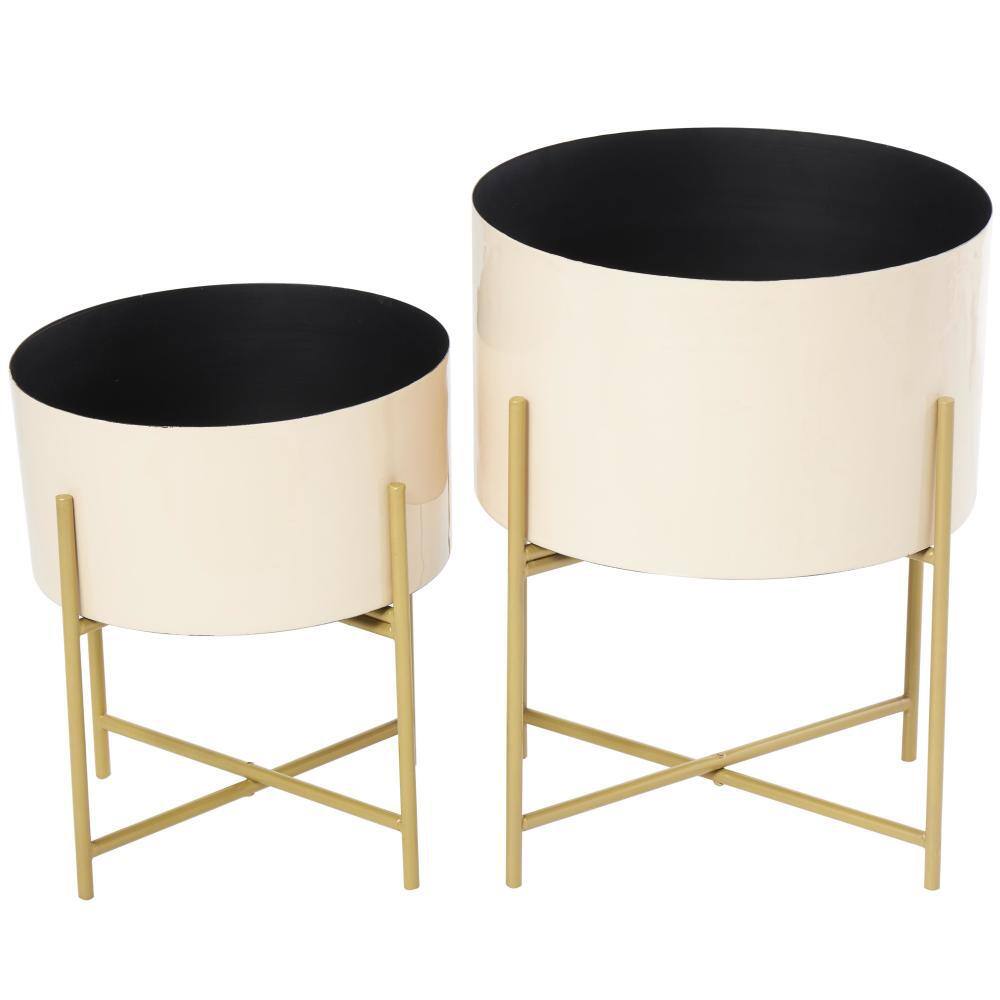 Set of 2 White Metal Contemporary Planters