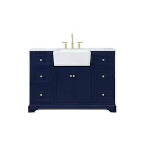 Simply Living 48 in. W x 22 in. D x 34.75 in. H Bath Vanity in Blue with Carrara White Marble Top