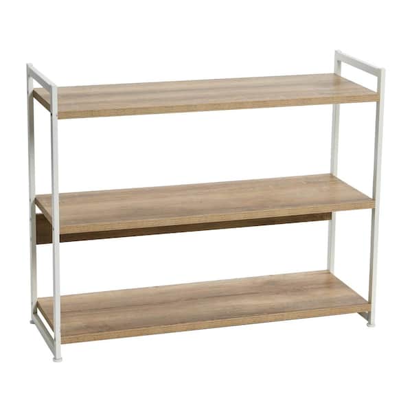 HOUSEHOLD ESSENTIALS Jamestown 3-Tiers Metal Household Shelving Unit in Coastal Oak 14 in. W x 15.75 in. H x 14 in. D