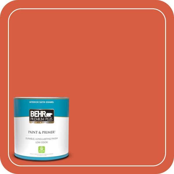BEHR PREMIUM PLUS 1 qt. #200B-7 Fireglow Satin Enamel Low Odor Interior Paint & Primer