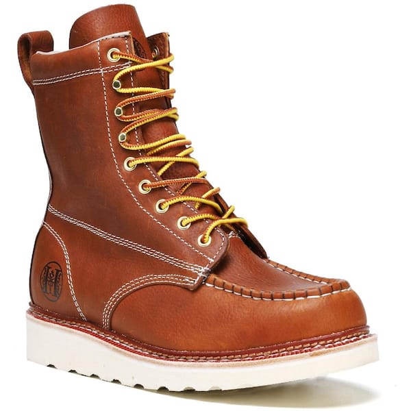 Men's 8 in. Leather Moc Toe Soft Toe Water-Resistant Slip-Resistant Work Boots HVB808 - Brown