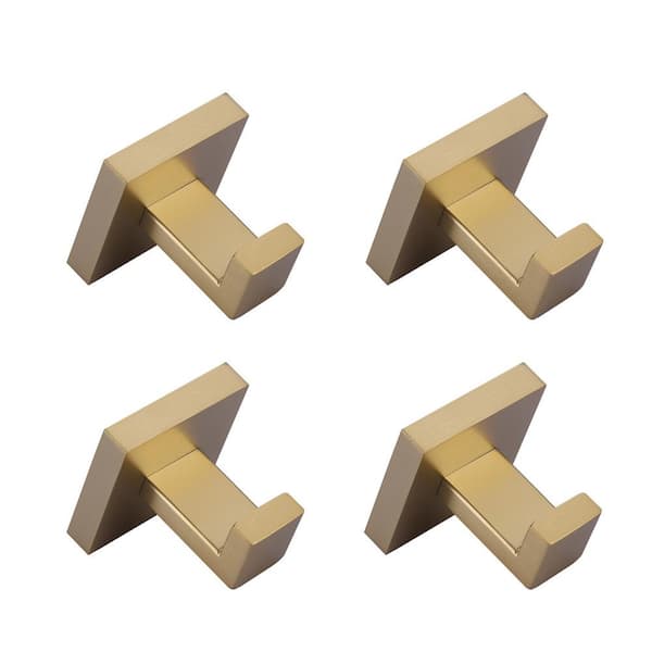 IVIGA Square Stainless Steel Bath Hardware Accessory Wall Mount J-Hook Robe/Towel Hook in Gold (4-Pack)